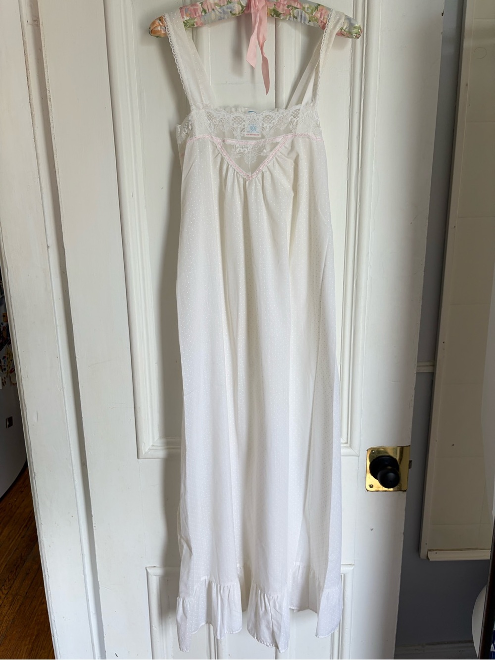 Vintage Cotton Mix Cottagecore Nightgown with Polka Dot Sheen Pattern